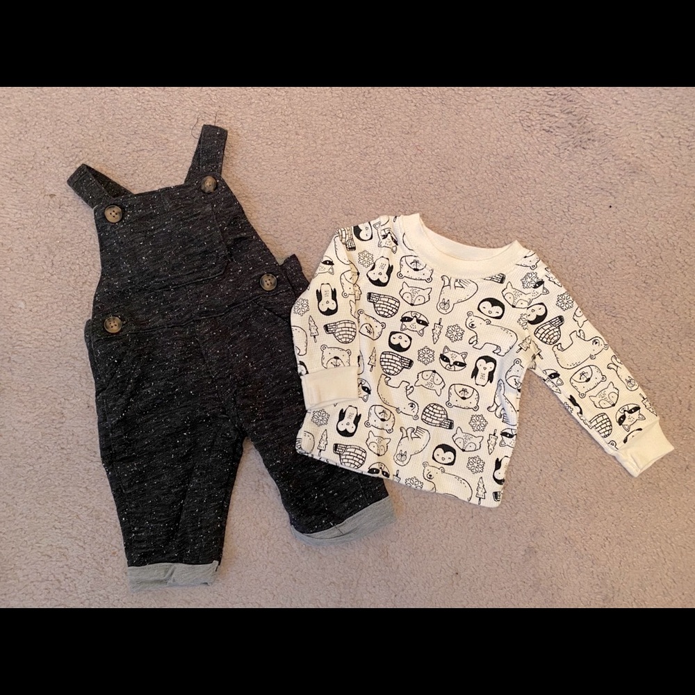 Carter’s Newborn Baby Winter Holiday Cotton Overall and Waffle Long Sleeve Shirt